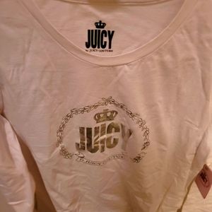 New Juicy Couture long sleeved ivory shirt w gold Juicy logo